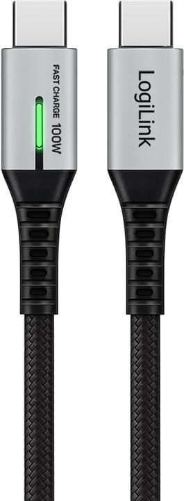 Image du produit LogiLink USB 3.2 Gen2x2 Type-C-Kabel, C/M zu C/M, 20 Gbit/s, 100W, 4K, LED, Metall, schwarz, 0,3 m (0.30 m, USB 3.2 Gen 2x2, 100 W)