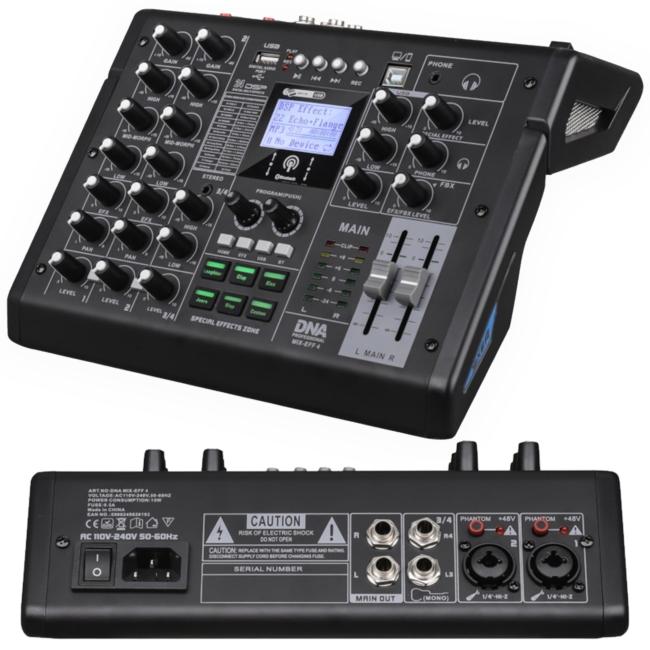 DNA MIX-EFF 4 analogowy mikser dźwięku 4 kanały USB MP3 Bluetooth Phantom +48V DSP EQ