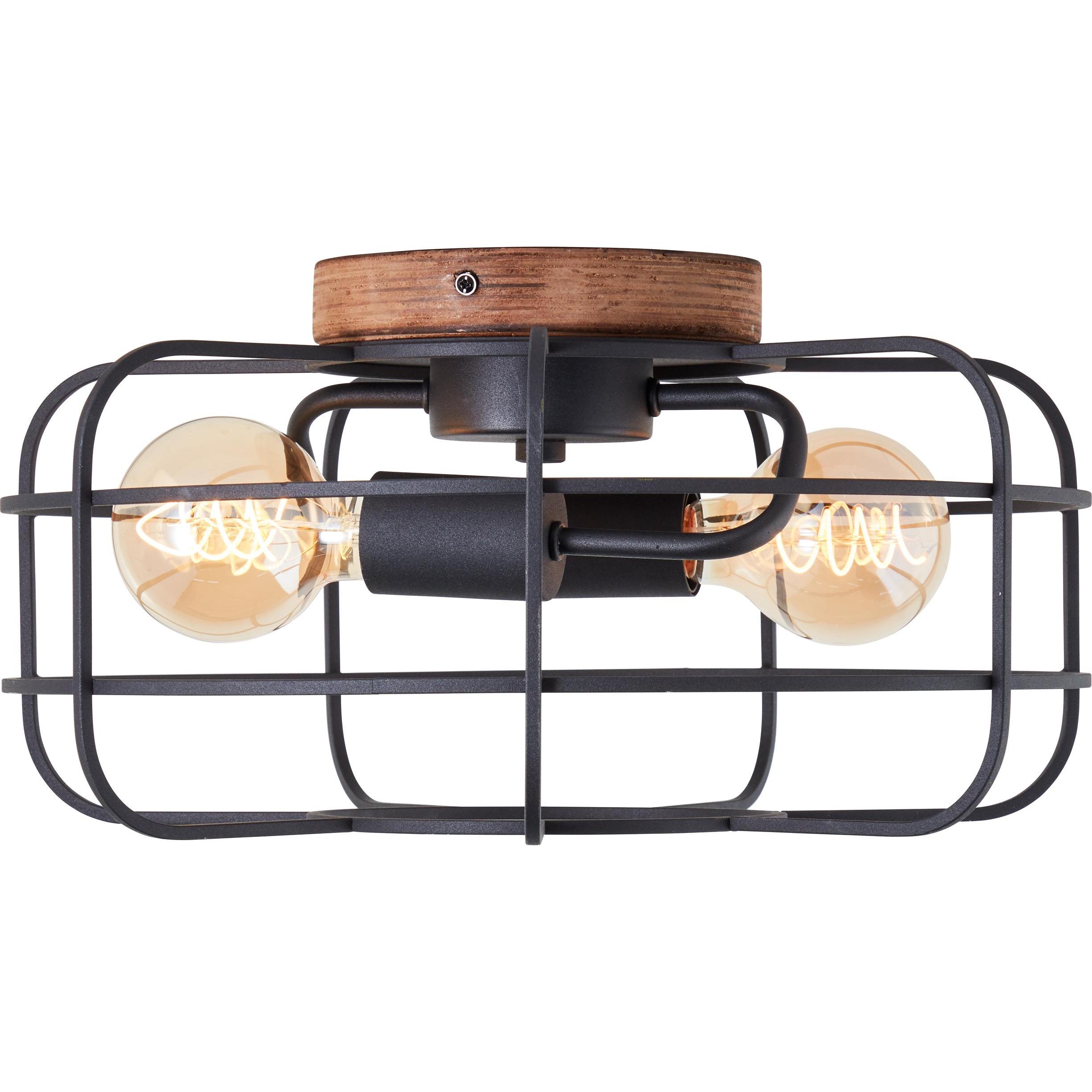 Thumbnail - Brilliant, Wandleuchte + Deckenleuchte, Plafondlamp Gwen E27 max 2x60W - Hout/Zwart (E27)