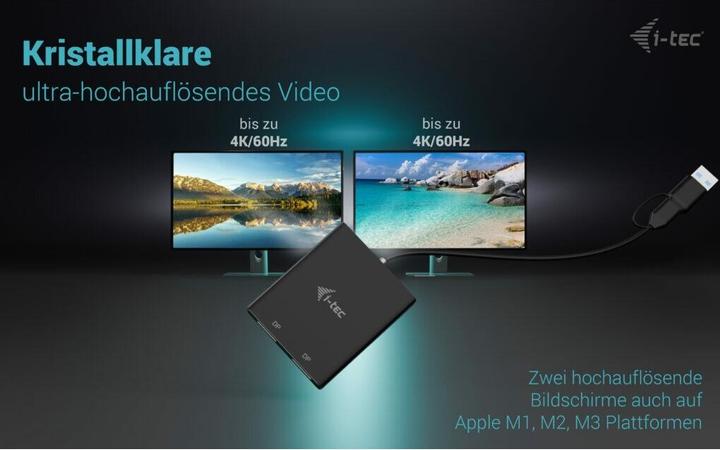 Productafbeelding i-tec USB-A/USB-C Dubbele 4K DP Videoadapter 2x 4K DP Beeldschermadapter met DisplayLink Chip 6950 (DP, 27 cm)