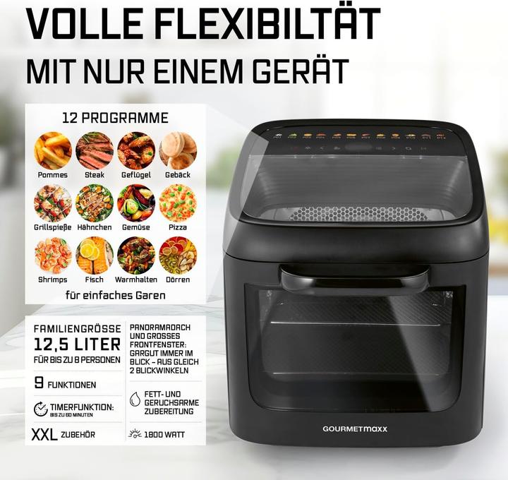 Produktbild Gourmetmaxx Heissluftofen «Multicrisp» 12.5, 12 Programme, mit Panoramadach