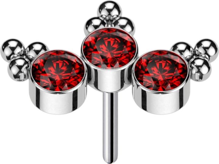 Actual product image Star Piercing Threadless silver triangle beads three crystals red (without brass, Titanium)