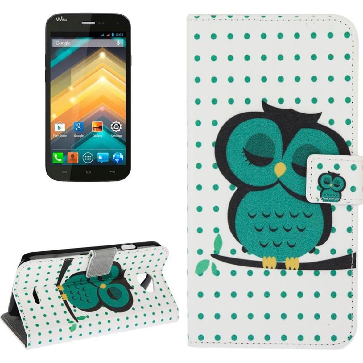 Thumbnail - König Design Schutzhülle Handytasche (Flip Quer) für Handy Wiko Barry Dicke Eule auf Ast (Wiko Barry), Smartphone Hülle