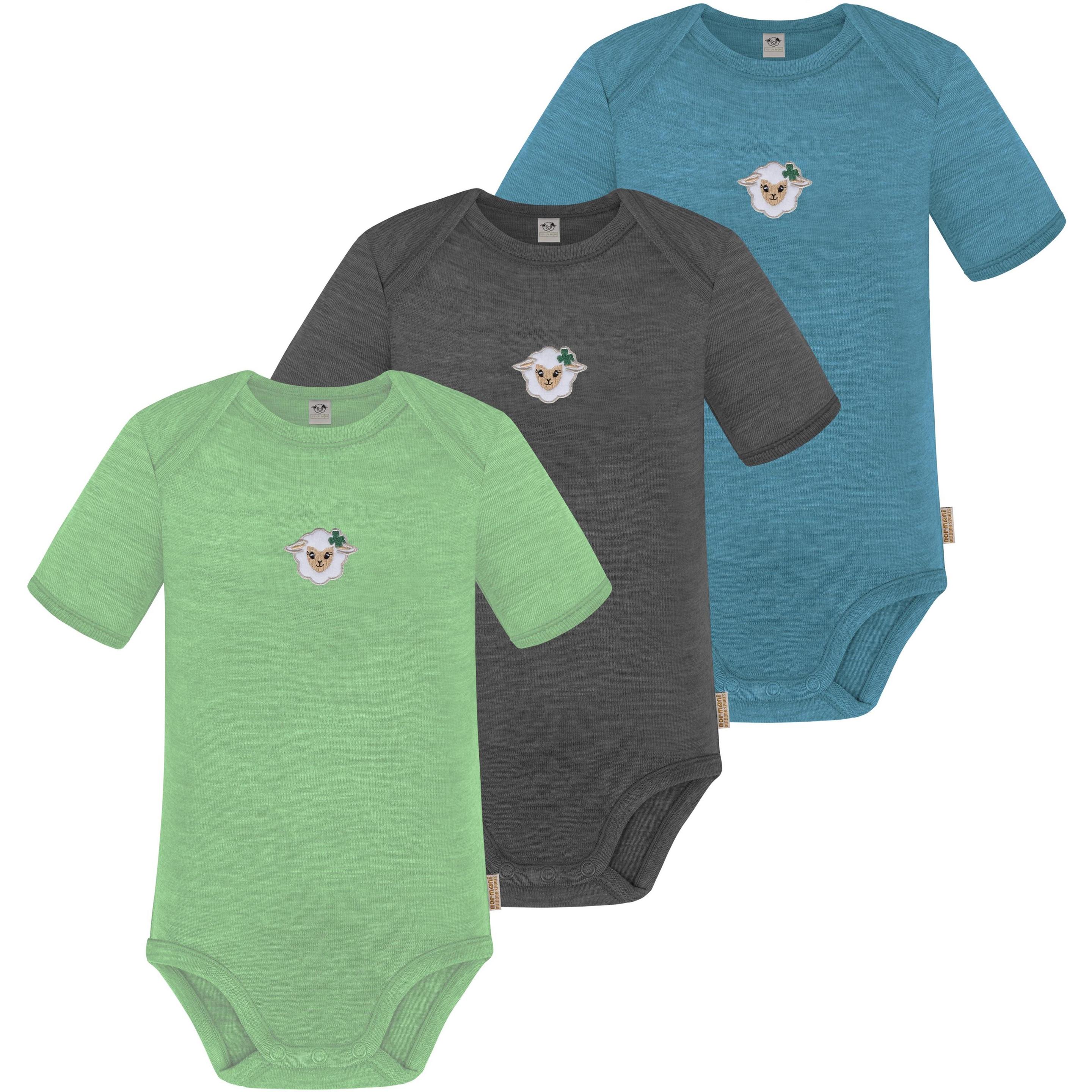 Normani, Herren, Body, 3er Set Baby Merino Body Kurzarm „Tauranga" - 9295, Blau, (86)