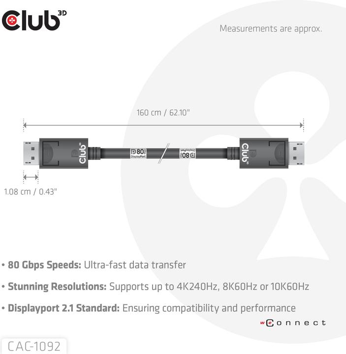 Actual product image Club 3D DisplayPort — DisplayPort (1.60 m, DisplayPort)