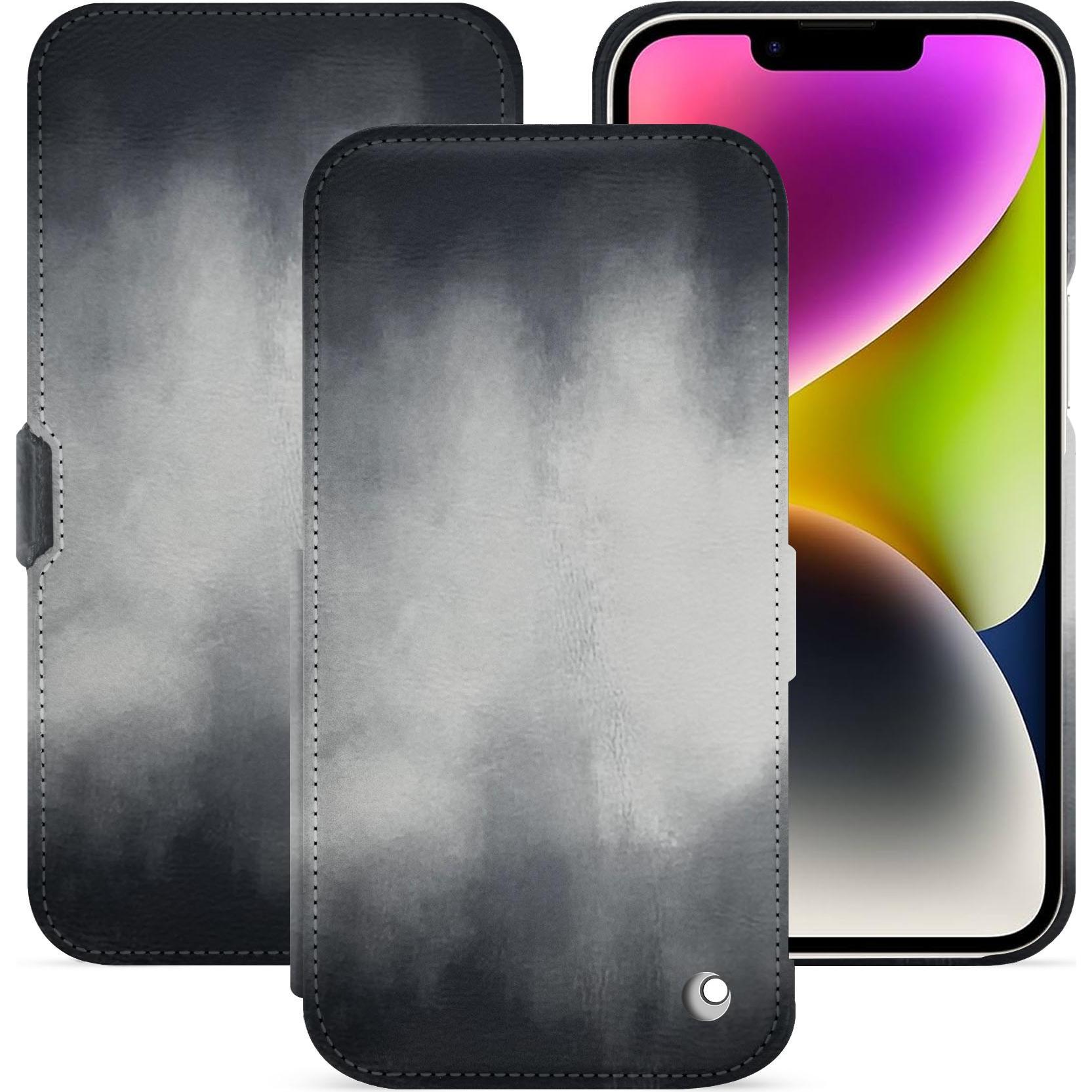 Noreve Lederschutzhülle horizontal (Apple iPhone 15 Plus), Smartphone Hülle, Grau