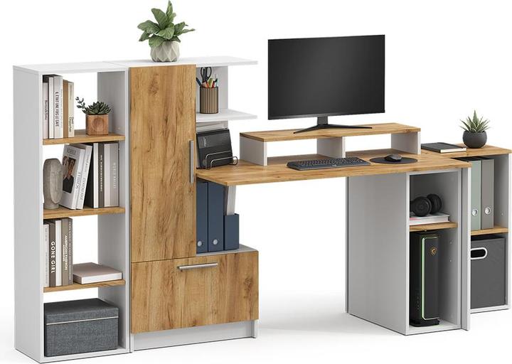 Produktbild Vicco Schreibtisch Tomy, Weiss/Goldkraft Eiche, 150 x 59 cm 5er Set (150 x 59 x 120 cm)