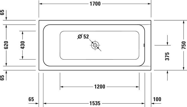 Actual product image Duravit Rectangular bathtub moulded body bath D-Code 75 x 170 cm white smooth 7000990000000 (120 l, 170 cm, 75 cm)