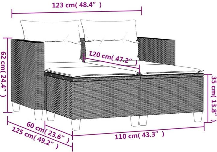 Produktbild vidaXL Gartensofa 2-Sitzer mit Hockern