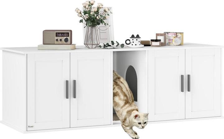 PawHut Katzenklo Schrank MDF Weiss
