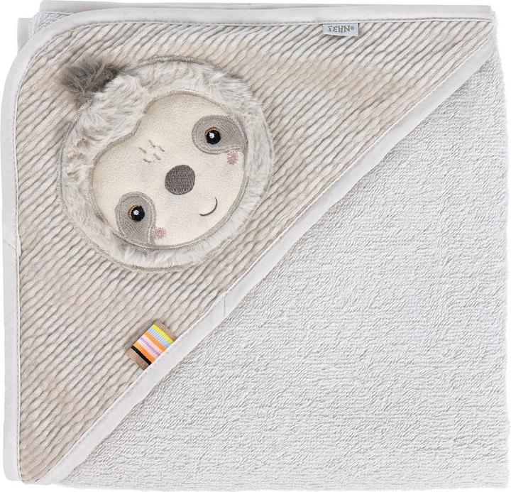 Fehn Kapuzenbadetuch Faultier Grau/Beige, Detailfarbe: Beige