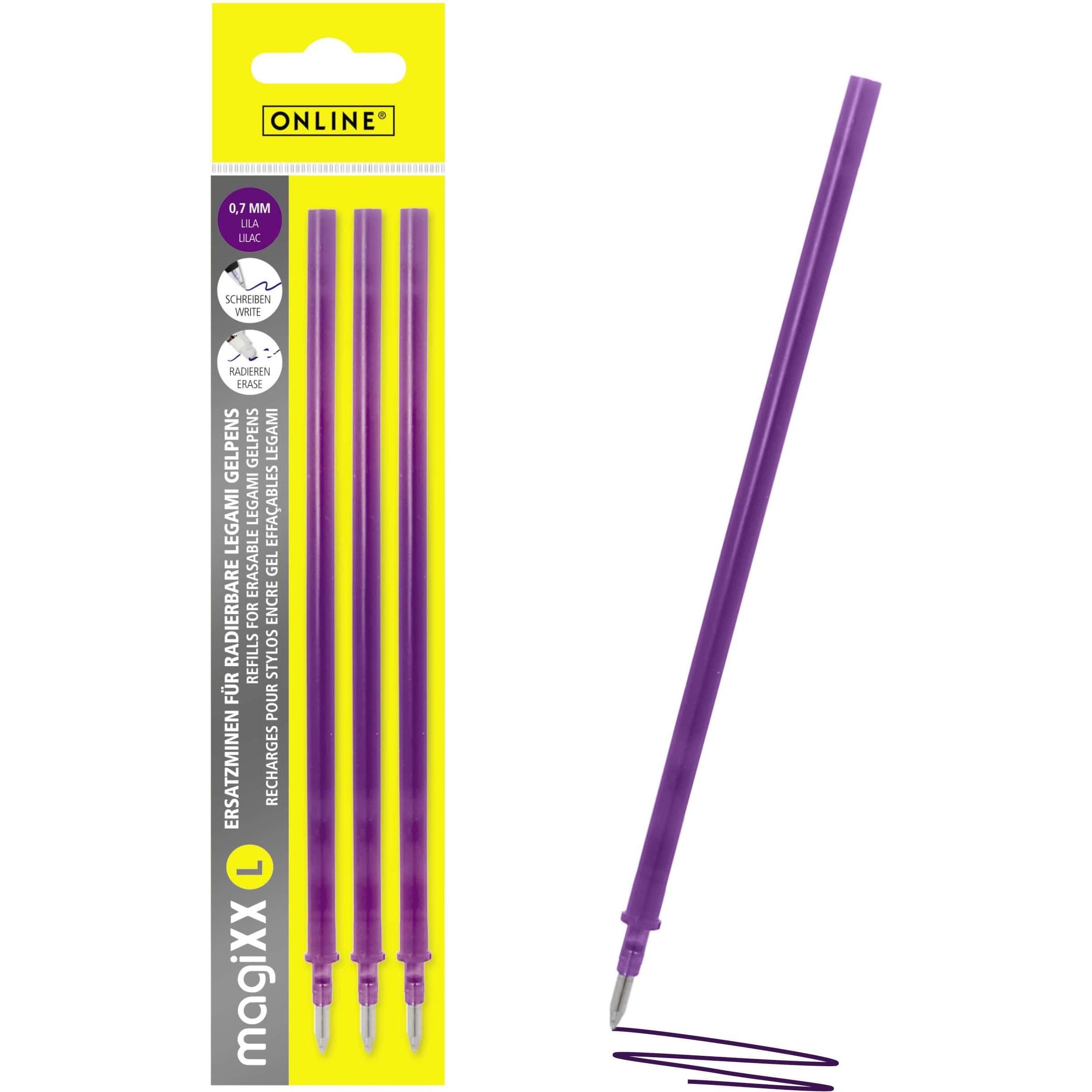 Online, Cartucce di ricambio, 3er Pack Gel-Mine magiXX L radierbar, lila (3 pz., Viola, 0.70 mm)