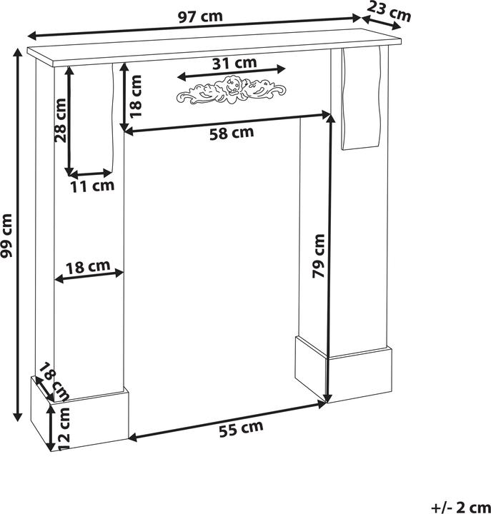 Produktbild Beliani Kaminumrandung Paulowniaholz grau 23 x 97 x 99 cm MANDRE