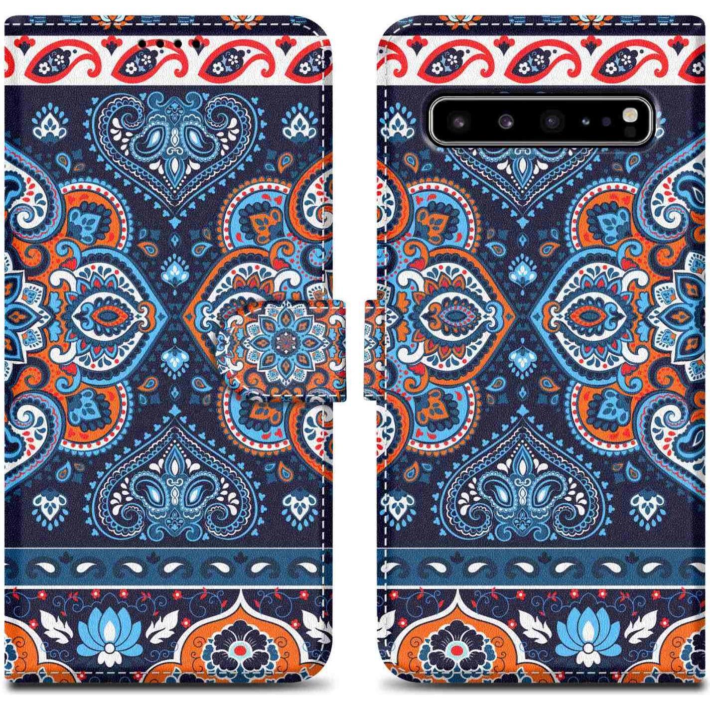 Cadorabo Book Hülle mit Print für Samsung Galaxy S10 5G (Samsung Galaxy S10 5G), Smartphone Hülle, Blau