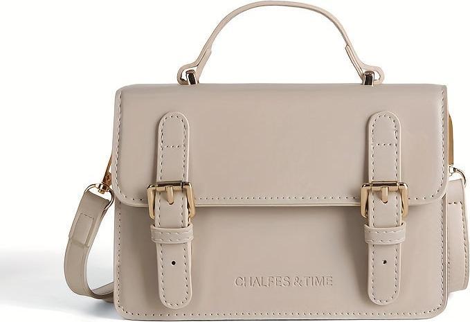 Only-Bags.Store Preppy couleur solide épaule sac carré, boucle de décoration rabat sac à bandoulière, marron