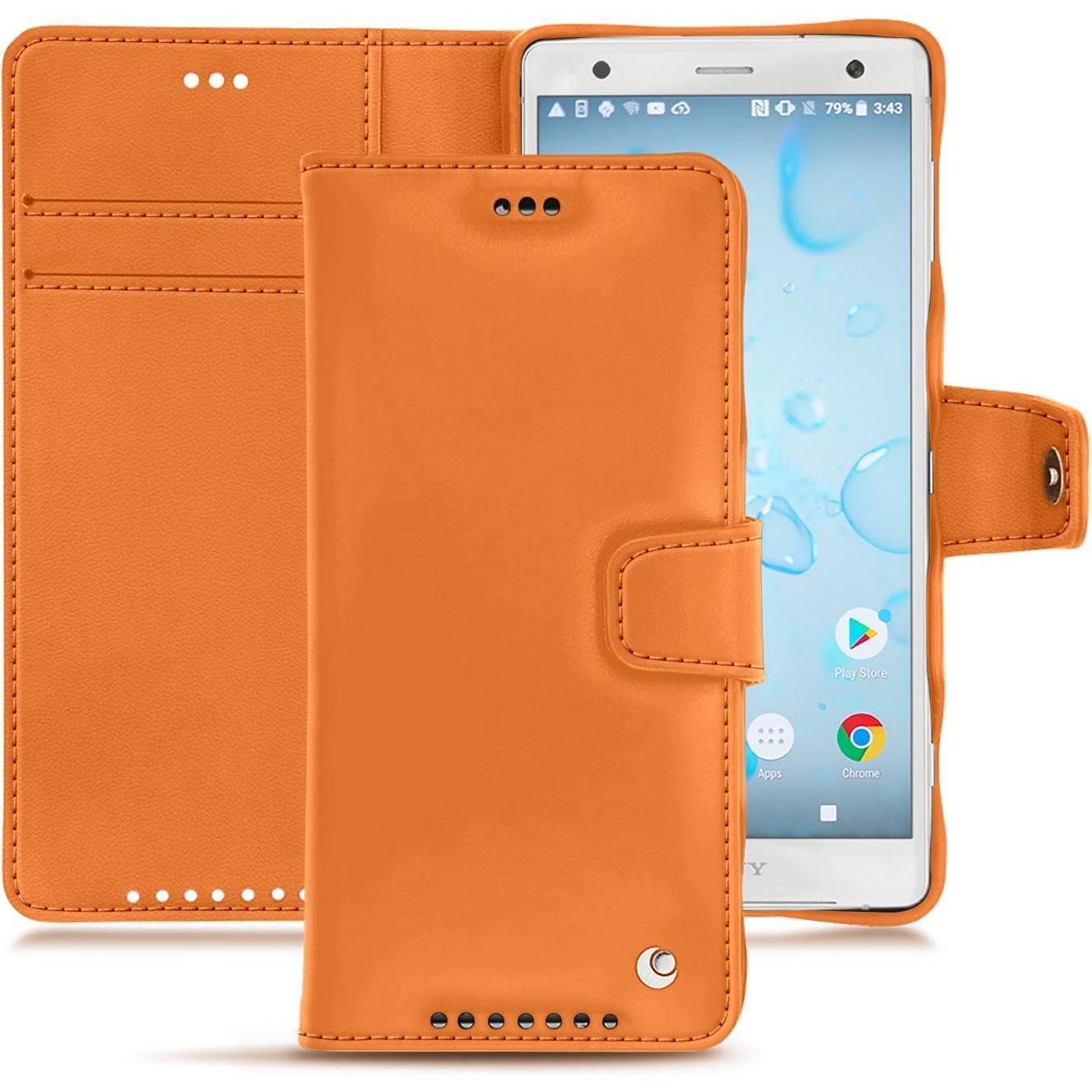 Noreve Lederschutzhülle Wallet (Sony Xperia XZ2), Smartphone Hülle, Orange