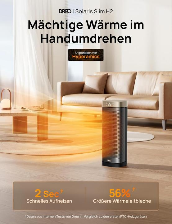 Actual product image Dreo Solaris Slim H2 Heizlüfter mit Thermostat (2000 W)