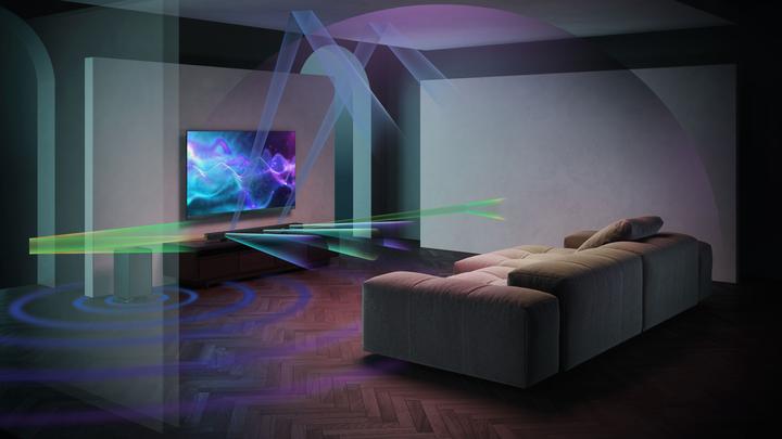 Actual product image Sharp Speakers HT-SBW55121(BK) Q 5.1.2 Dolby Atmos/ DTS:X Soundbar with Wireless Subwoofer, Black | (212 W, 5.1.2 Channel)