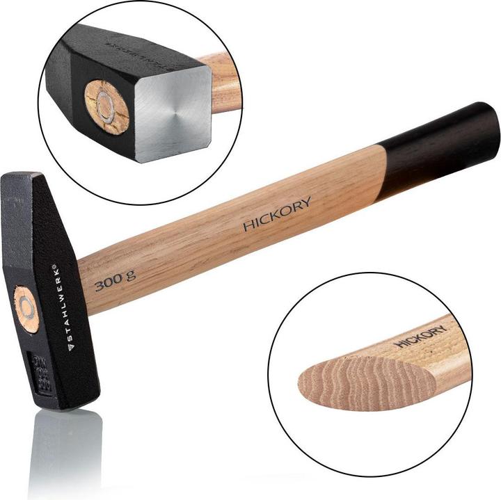 Actual product image Stahlwerk Hammer locksmith hammer 300g robust steel head, hickory wood handle (300 g)