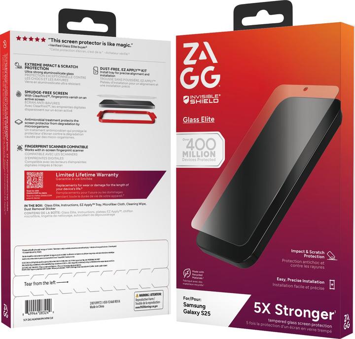 Actual product image Zagg InvisibleShield Gehärtetes Glas Clear Displayschutzfolie Samsung Galaxy S25 (1 pcs., Samsung Galaxy S25)