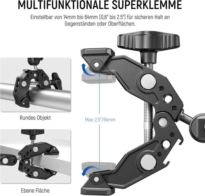 Produktbild Neewer 3" Adjustable Articulating Friction Magic Arm & Super Clamp (i Type)-ST83 (Diverses Video Zubehör)
