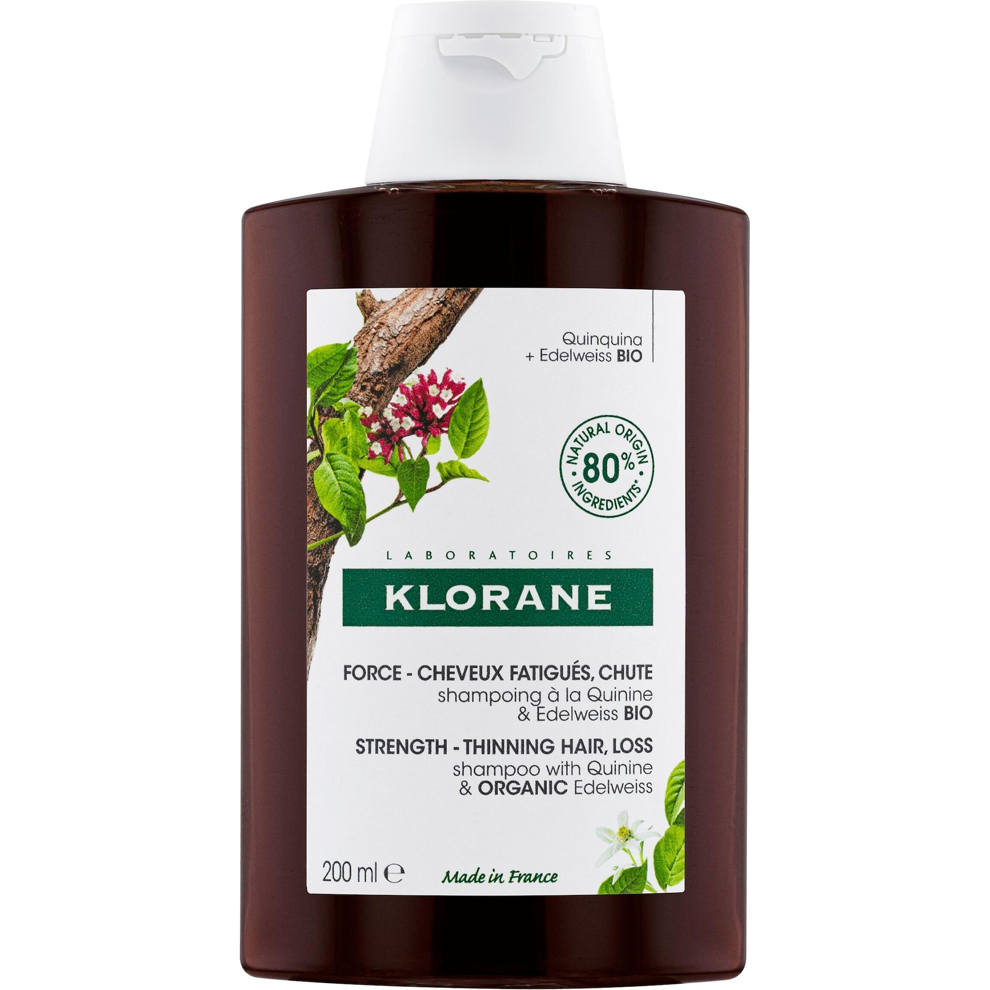 Klorane, Shampoo, Stärkendes mit Chinin und Bio-Edelweiss (200 ml, Flüssiges Shampoo)