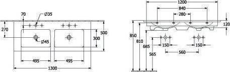 Produktbild Villeroy & Boch V&B Schrank-Doppelwaschtisch VENTICELLO 1300x500mm, mit ÜL we (500 mm, 1300 mm)