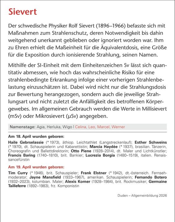 Produktbild Harenberg Duden Allgemeinbildung Tagesabreisskalender 2026 - Wissen und Quizzen