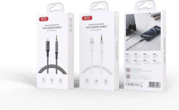 Actual product image xO cable audio NB-R279A Lightning - jack 3,5mm 1,0m black (1 m, AUX cable)