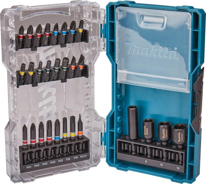 Produktbild Makita Bit-Set 28tlg. (Innensechskant, Innensechsrund TX, Kreuz Phillips PH, Kreuz Pozidriv PZ, Schraubschlitz)