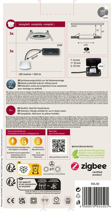 Produktbild Paulmann Einbauleuchte Nova Set Zigbee (500 lm)