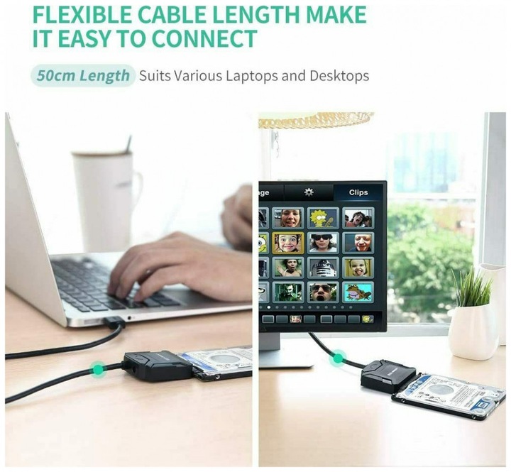 Actual product image Ugreen SATA to USB 3.0 adapter cable for SATA SSD HDD with power supply unit