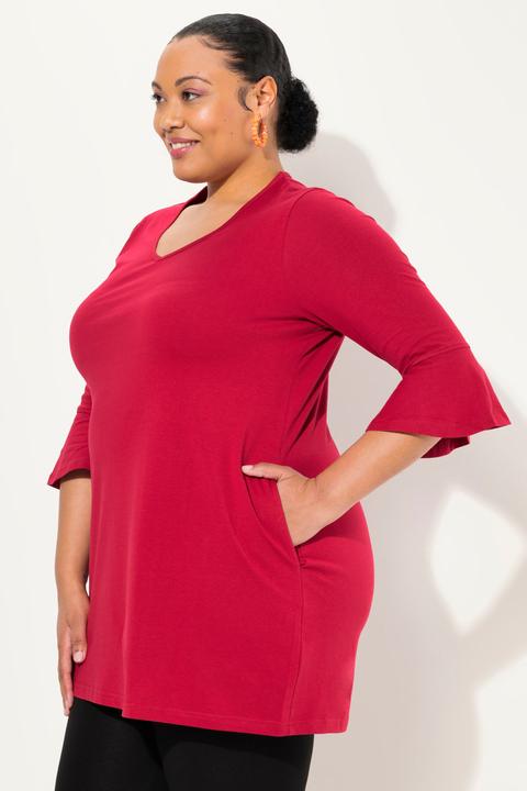 Actual product image Ulla Popken V-Neck Tulip Sleeve Knit A-line Pocket Tunic (50, 52)