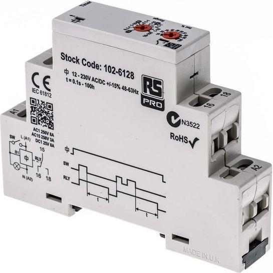 RS PRO Delay Off Timer (Switch Initiated), Relais