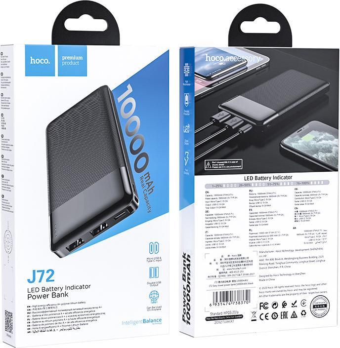 Productafbeelding Hoco Išorinė baterija Power Bank J72 10000mAh juoda (10000 mAh, 37 Wh)