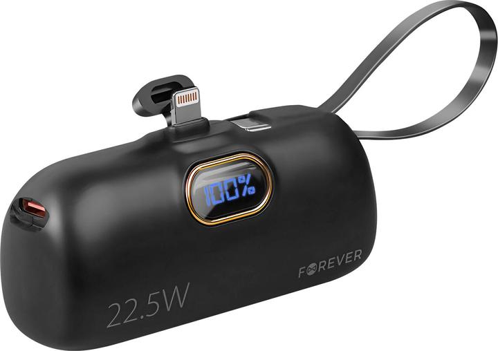 Forever mini power bank MTB-100 22.5W 5000 mAh Lightning black (5000 mAh, 22.50 W, 18.50 Wh)