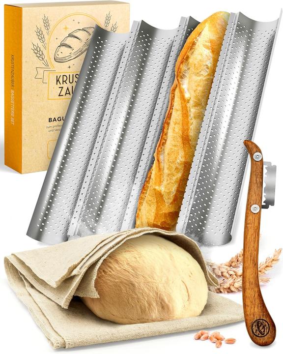 Produktbild Krustenzauber Baguettebackform Set mit Bäckerleinen & Messer