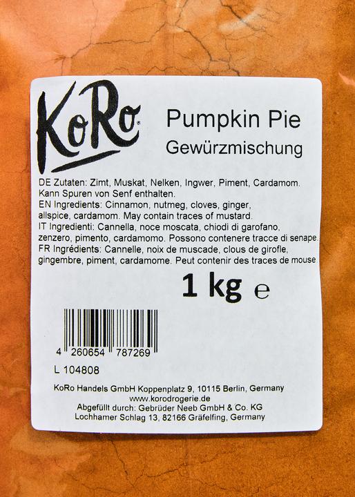 Nährwerte und Zutaten KoRo Gewürzmischung Pumpkin Pie (1000 g)