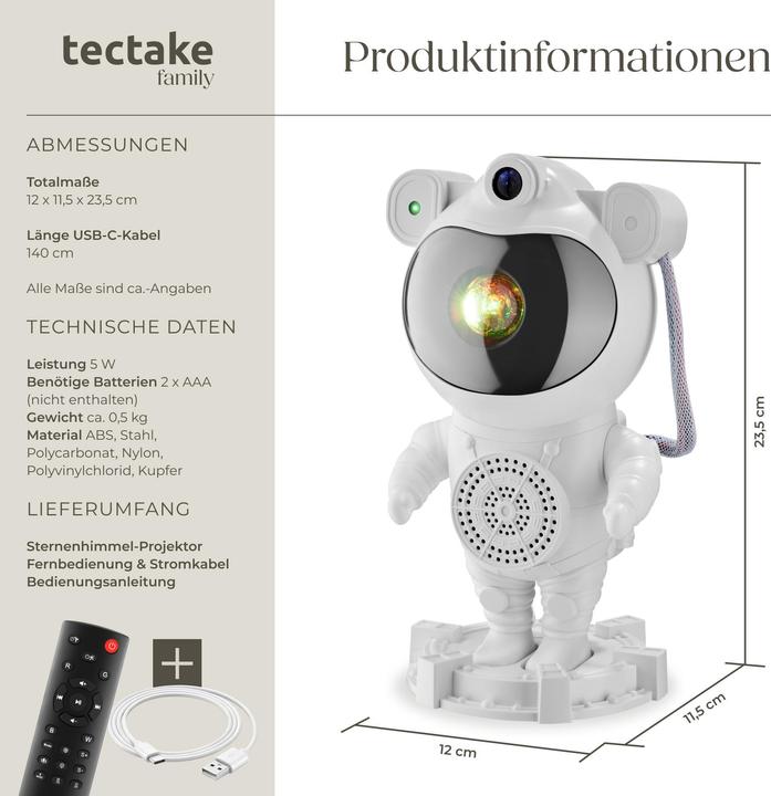 Produktbild tectake LED-Sternenhimmel-Projektor Astronaut, inkl. Bluetooth