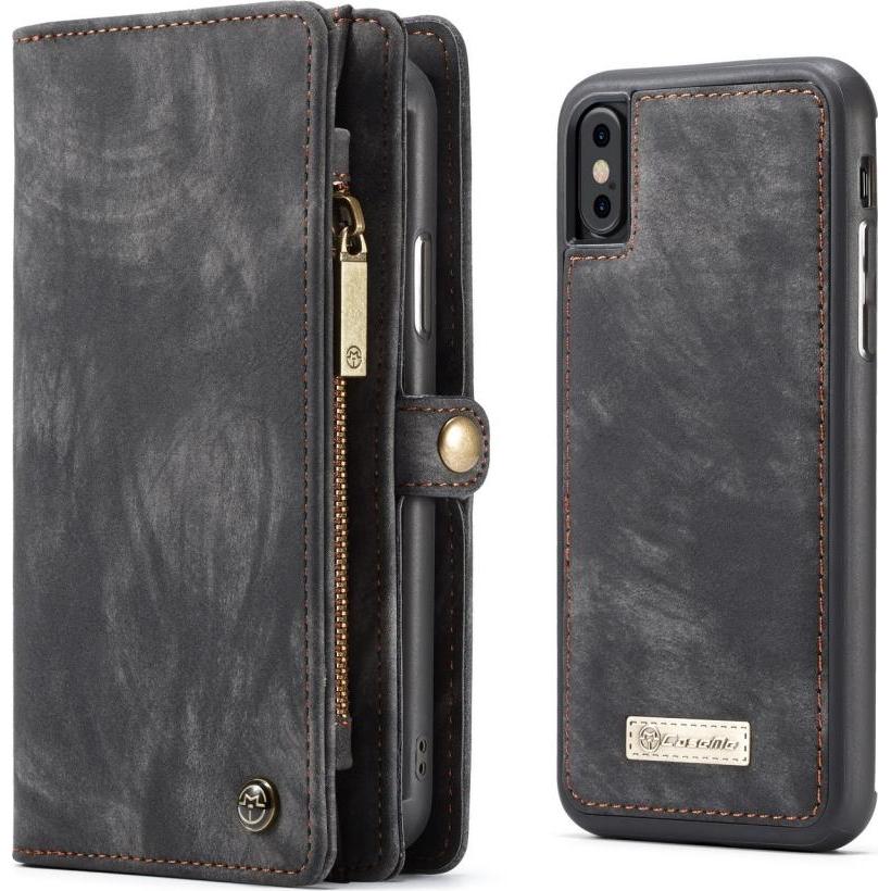 Caseme Apple iPhone XS Echtleder Portemonnaie Karten Hülle (Apple iPhone XS), Smartphone Hülle, Schwarz