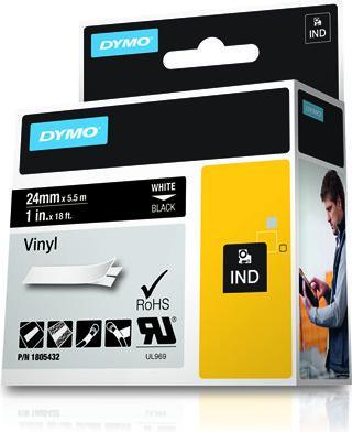 Produktbild Dymo Rhino 24mm weiß auf schwarz Vinyl (2.40 cm, Schwarz)