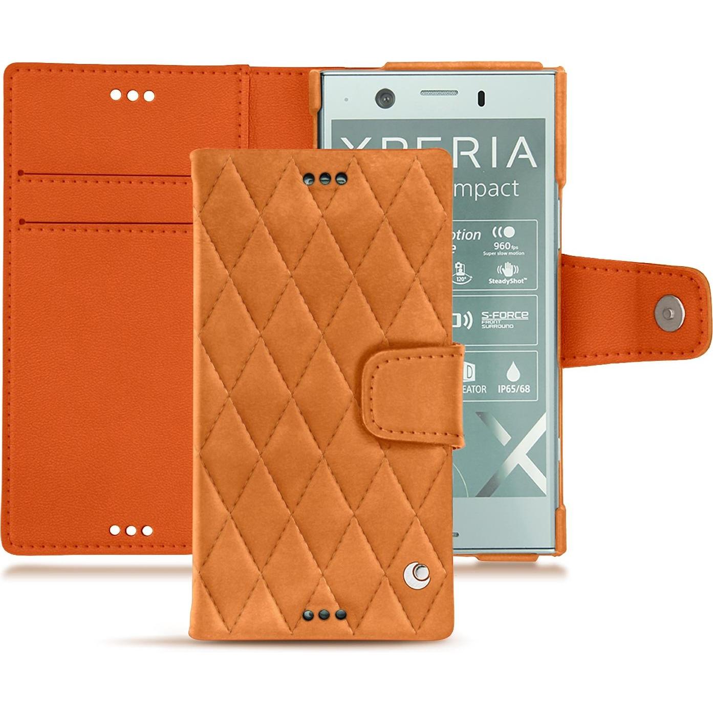 Noreve Lederschutzhülle Wallet (Sony Xperia XZ1 Compact), Smartphone Hülle, Orange
