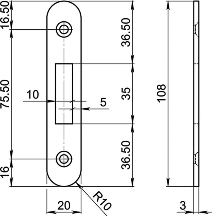 Actual product image Schänis Striking plate for sliding door mortise locks 1608 (Striking plate)