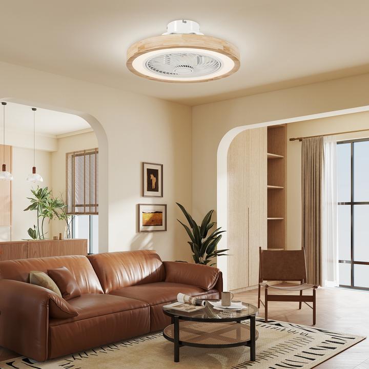 Produktbild Homcom Deckenventilator mit Beleuchtung Eichenholz Naturholz (50 dB)