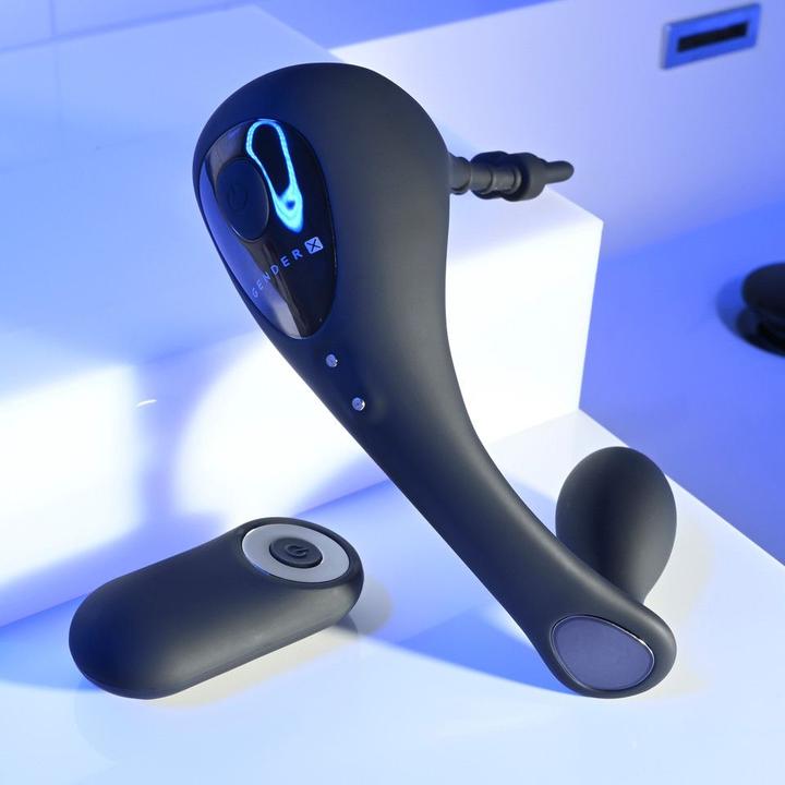Actual product image Gender X Back It Up Vibrating Plug and Cockring - Black