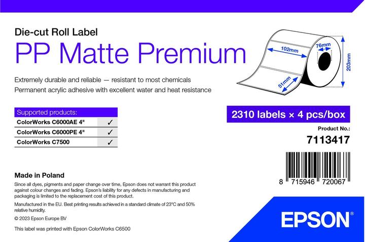 Actual product image Epson Pp Matte Label Prem Die-Cut (102 mm)