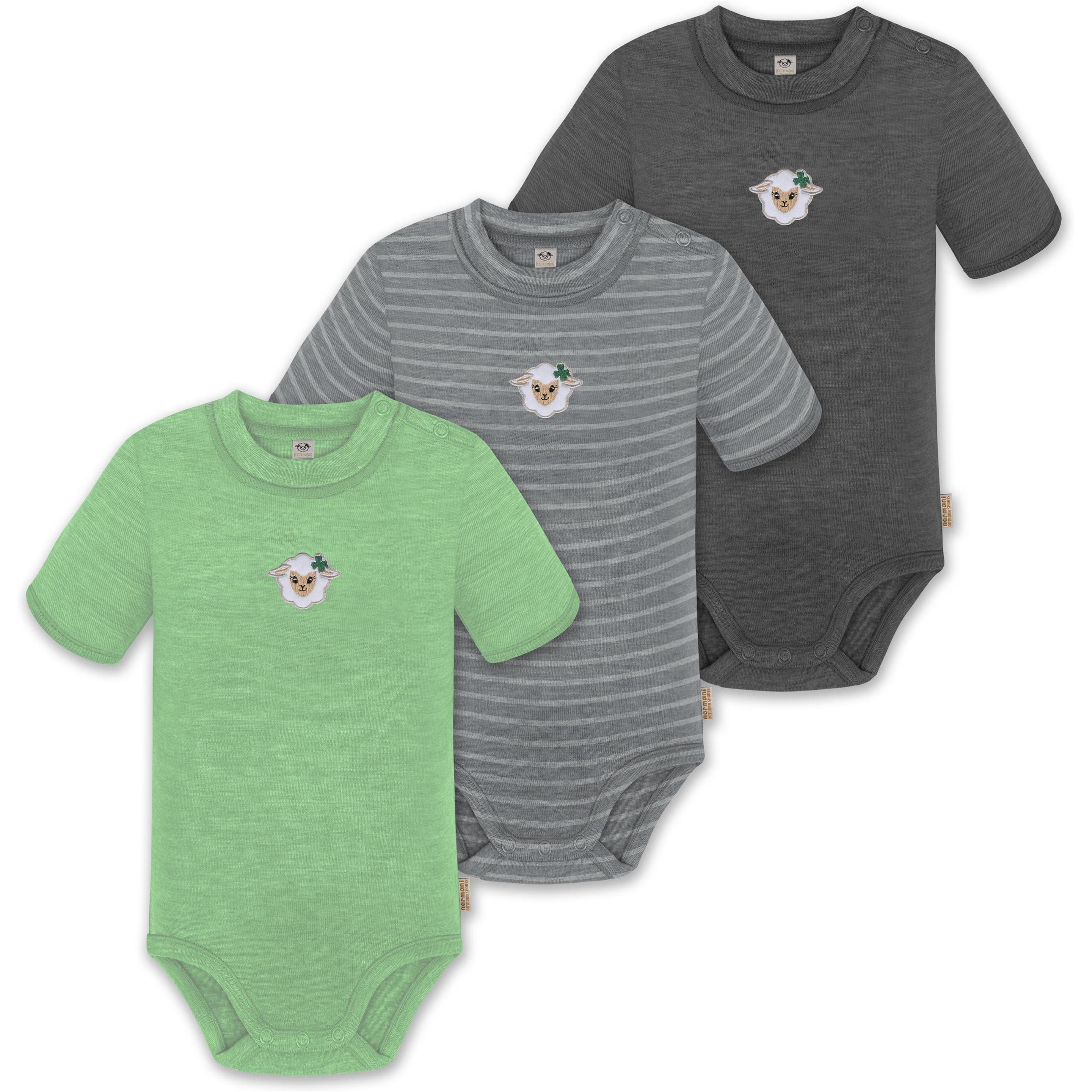 Normani, Body, 3er Set Baby Merino Kurzarmbody „Tihoi" - 9319, Grau, (92)