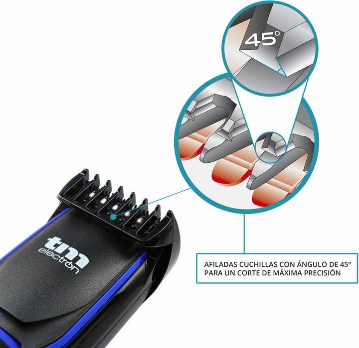 Immagine prodotto TM Electron TMHC109A Tagliacapelli a batteria con batteria da 600mAh e 20 lunghezze di taglio - Blu/Nero
