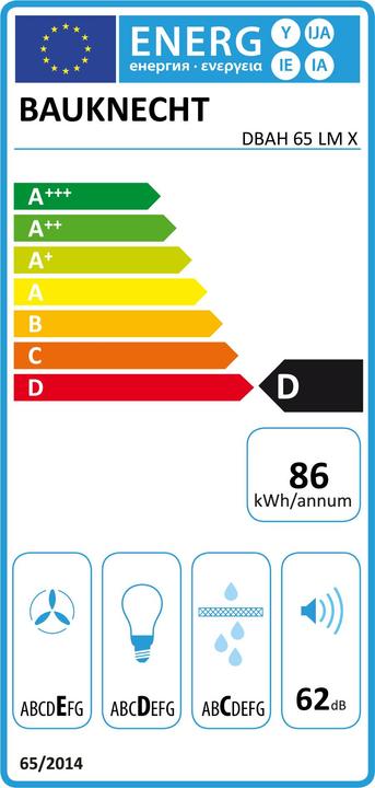 Energy Label Bauknecht DBAH 65 LM X (Wall hood)