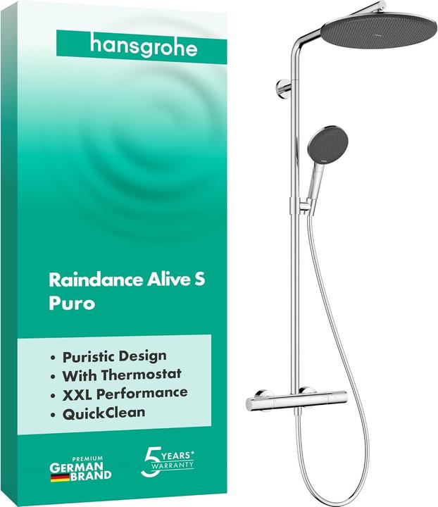 Produktbild hansgrohe Regendusche mit Thermostat, Handbrause und Gleitstangensystem